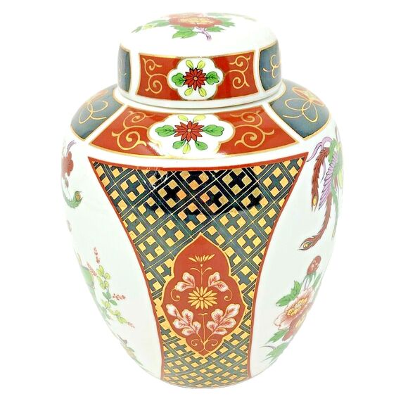 Hand Painted Imari Ginger Jar Colorful w/Gold Trim VTG Japan Porcelain Elegant - Picture 3 of 12
